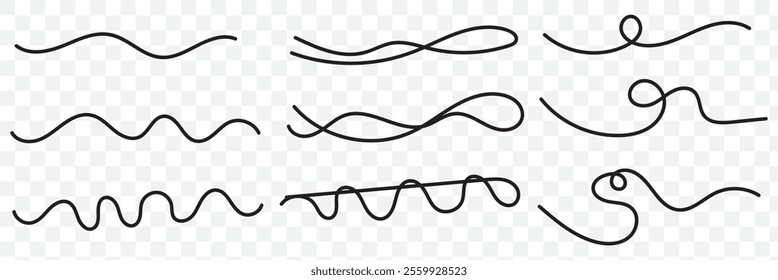 Scribble doodle underline emphasis line shape set. Hand drawn brush stroke elements. eps 10.