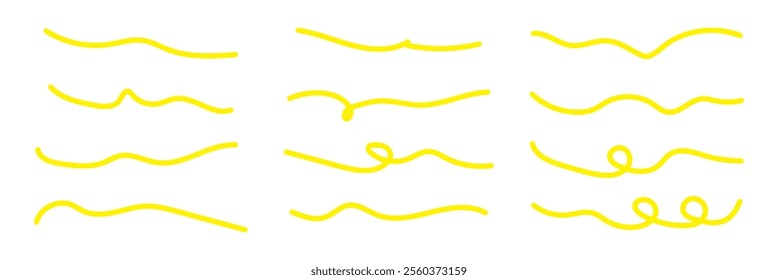 Scribble doodle underline emphasis line shape set. Hand drawn brush stroke elements.