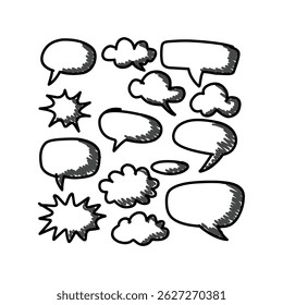 Scribble doodle underline emphasis line shape set. Hand drawn brush stroke highlight speech bubble cloud sparkle arrow element in childish drawing style. Simple vector illustrations. Editable stroke.