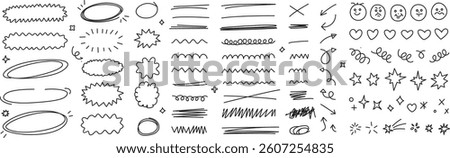 Scribble doodle underline emphasis line shape set. with star; emoji; line amazing style  vector file      