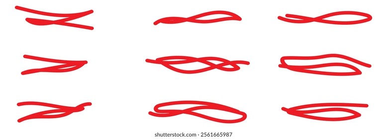 scribble doodle underline red brush stroke set, eps 10