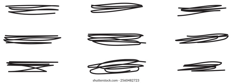 Scribble doodle underlines. Black pen, paint brush or ink rough strokes design eps 10 