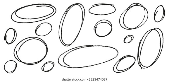 Scribble ellipses and balloons to circle and highlight text. Set of hand-drawn vector doodle ellipses.Flat Vector isolated illustration