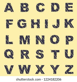 Scribble english language alphabet letters isolated on yellow background