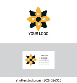 Logo de flor de esgrima en estilo doodle y plantilla de tarjeta de visita adicional