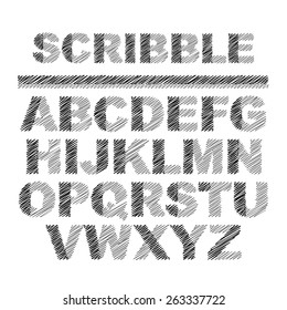 Scribble font, alphabet. Vector illustration 