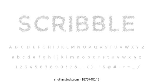 Scribble Font Vector Isolated on White Background. Pencil Sketch Alphabet Illustration