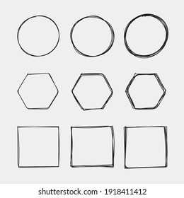 Scribble frame set. circle, hexagon, and  square sribble frame sets