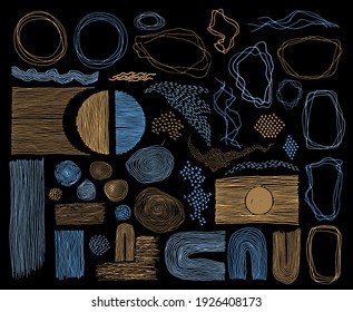 Scribble frames, lines and dots texture backgrounds vector collection. Pen hand drawn borders, design creative elements. Line frames, grunge dot particles shapes. Minimal linear handdrawn set