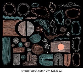 Scribble frames, lines and dots texture backgrounds vector collection. Pencil freehand borders, design creative elements. Line frames, grunge dot particles shapes. Minimal linear handdrawn set