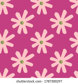 Scribble geometric botanic seamless pattern in pink tones. Summer abstract backdrop. Perfect for wallpaper, wrapping paper, textile print, fabric. Vector illustration.