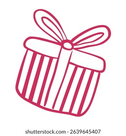 Scribble gift box with bow in doodle style. Perfect for design of holiday banners and stands, gift shop logo, greeting cards
