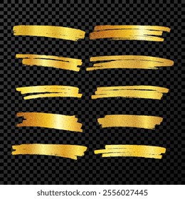 Scribble with a gold marker. Set of doodle style various scribbles. Gold hand drawn design elements on dark transparent background. Vector illustration