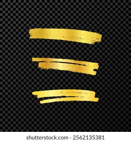Scribble with a gold marker. Set of three doodle style various scribbles. Gold hand drawn design elements on dark transparent background. Vector illustration