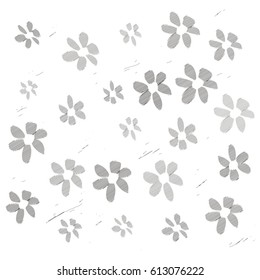 Scribble Grey Flowers of Different Size, Form and Color Tone on White Background