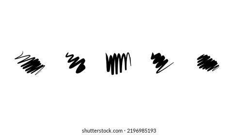 Scribble grunge circle doodle cartoon dot blot elements collection hand drawn in vector set. Black and white sketch bullet journal strokes isolated on white.