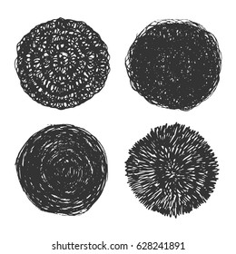 Scribble grunge circles - a set of various design elements. Vector hatching.