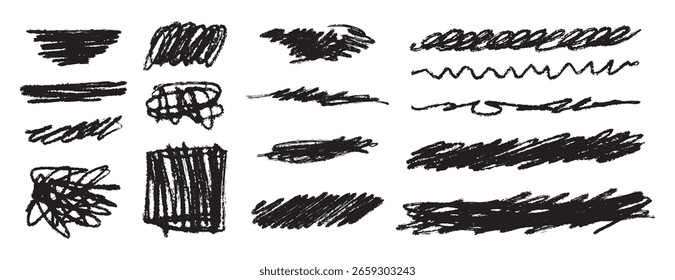 scribble grunge doodle line set. hand drawn lines messy pencil brush shapes and charcoal smears. Vector illustration