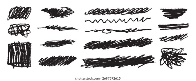 Kritzel-Grunge-Doodle-Line-Set. handgezeichnete Linien chaotisch Bleistift Pinsel Formen und Kohle Abstriche. Vektorgrafik