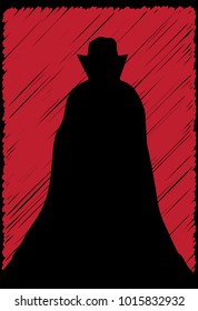 A scribble grunge Dracula Silhouette on a red background