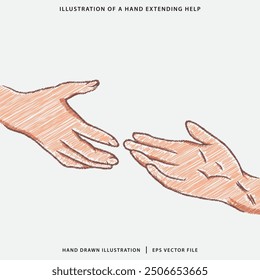 Dibujo de mano garabato ilustración de una mano que extiende la ayuda