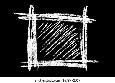 Scribble hand drawn in chalk on black background. Monochrome stain element. Digitally generated image. Vector illustration, Eps 10.