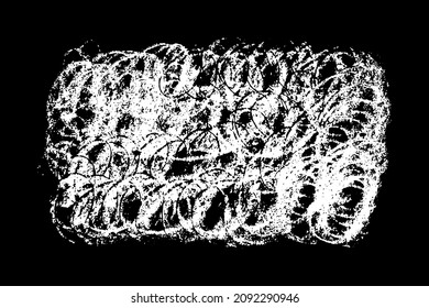 Scribble hand drawn in chalk on black background. Monochrome stain element. Digitally generated image. Vector illustration, Eps 10.