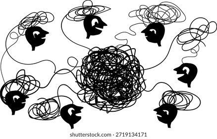 Rabisco mão desenhado conceito de conexão humana com linhas nervosas. As expressivas linhas caóticas de rabiscos visualizam conexões neurais, emoções e tensão entre as pessoas, criando poderosas ilustrações de rabiscos sobre comunicação e estados mentais.