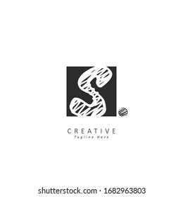 scribble hand drawn Initial letter S logo with dot. design vector logo concept