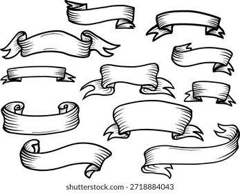 Anuncios de cinta dibujados a mano de garabato en estilo boceto. Expresivas Formas de Anuncio hechas a mano crean cintas de garabatos en negrita para títulos, etiquetas, carteles y diseños creativos con carácter de línea cruda.