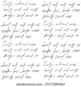 Scribble handwritten script text seamless pattern. Unreadable letter endless background. Illegible note repeat cover. Diary poetry continuous ornament. Vector hand drawn illustration.