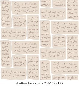 Scribble handwritten text seamless pattern. Unreadable letter geometric blocks endless background. Illegible note modular repeat cover. Vector hand drawn illustration.