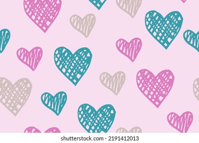 Scribble heart shapes vector seamless pattern. Love concept background. Holiday decorative print. Decorative grunge hearts ornament. Birthday wrapping paper. Romantic textile print. 