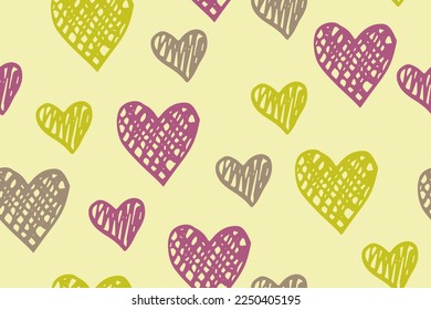 Scribble heart shapes vector seamless pattern. Love concept background. Scribble texture hearts ornament. Valentine Day wrapping paper. Romantic textile print. 