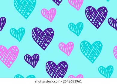Scribble heart shapes vector seamless pattern. Love concept background. Holiday positive print. Decorative grunge hearts ornament. Wedding wrapping paper. Romantic textile print. 
