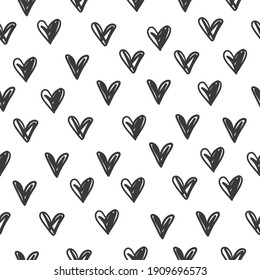 Scribble hearts doodle line seamless vector pattern