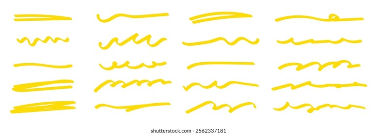 Scribble Highlights Markers. Yellow Marker line.