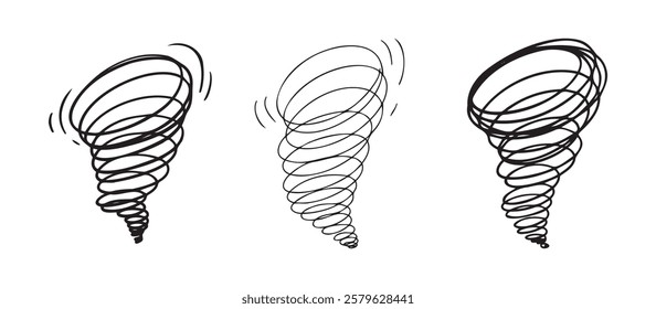 Scribble hurricane Hand drawn doodle icon. Sketch black outline thick and thin line cyclone tornado sing. Vector illustration