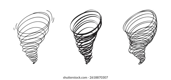 Scribble hurricane Hand drawn doodle icon. Sketch black outline thick and thin line cyclone tornado sing. Vector illustration