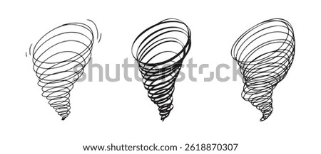 Scribble hurricane Hand drawn doodle icon. Sketch black outline thick and thin line cyclone tornado sing. Vector illustration
