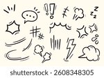 scribble illustration of cartoon comic effect set.Hand drawn doodle style with brush stroke, line art action design