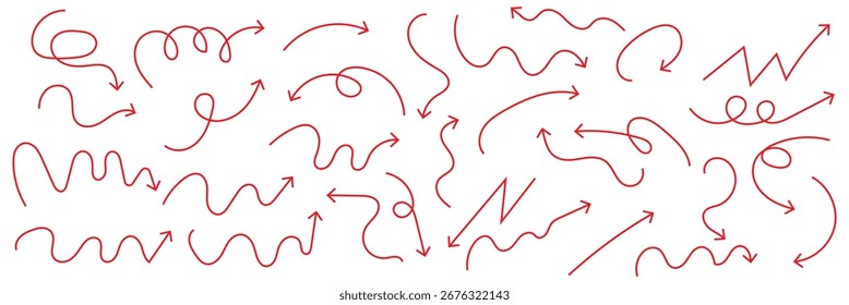 scribble illustration doodle arrow shape set. And drawn style with brush stroke.