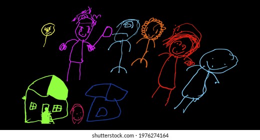 A scribble image of a 5 year old girl telling about her family life