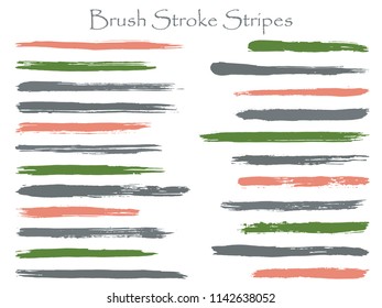 Scribble ink brush stroke stripes vector set, green horizontal marker or paintbrush lines patch. Hand drawn watercolor paint brushes, smudge strokes collection. Vector ink color palette samples.