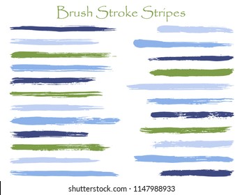 Scribble ink brush stroke stripes vector set, green blue horizontal marker or paintbrush lines patch. Hand drawn watercolor paint brushes smudge strokes collection. Color combinations catalog elements