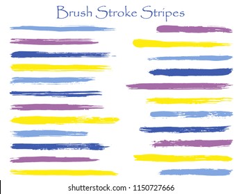 Scribble ink brush stroke stripes vector set, violet horizontal marker or paintbrush lines patch. Hand drawn watercolor paint brushes, smudge strokes collection. Interior colors guide book swatches.