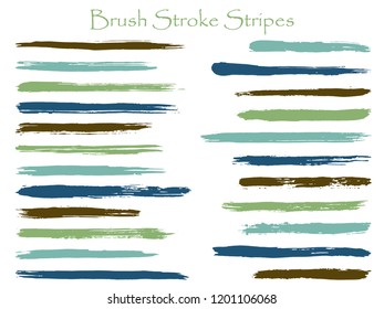 Scribble ink brush stroke stripes vector set, blue horizontal marker or paintbrush lines patch. Hand drawn watercolor paint brushes, smudge strokes collection. Vector ink color palette samples.
