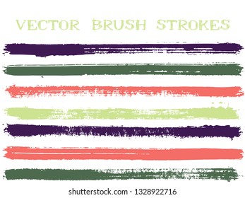 Scribble ink brush strokes isolated design elements. Set of paint lines. Cool Ink brushe stripes isolated on white, vector colors guide book samples.