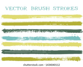 Scribble ink brush strokes isolated design elements. Set of paint lines. Grungy Ink brushe stripes isolated on white, vector color scheme samples.