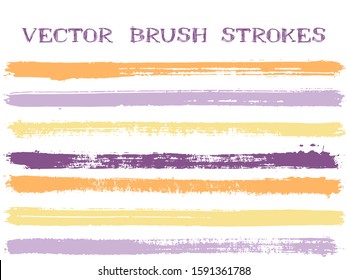 Scribble ink brush strokes isolated design elements. Set of paint lines. Retro Ink brushe stripes isolated on white, vector colors guide book samples.